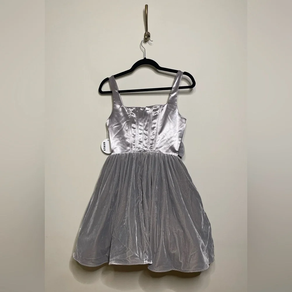 STAUD Landscape Silver Mini Dress in Silver - Picture 9 of 10